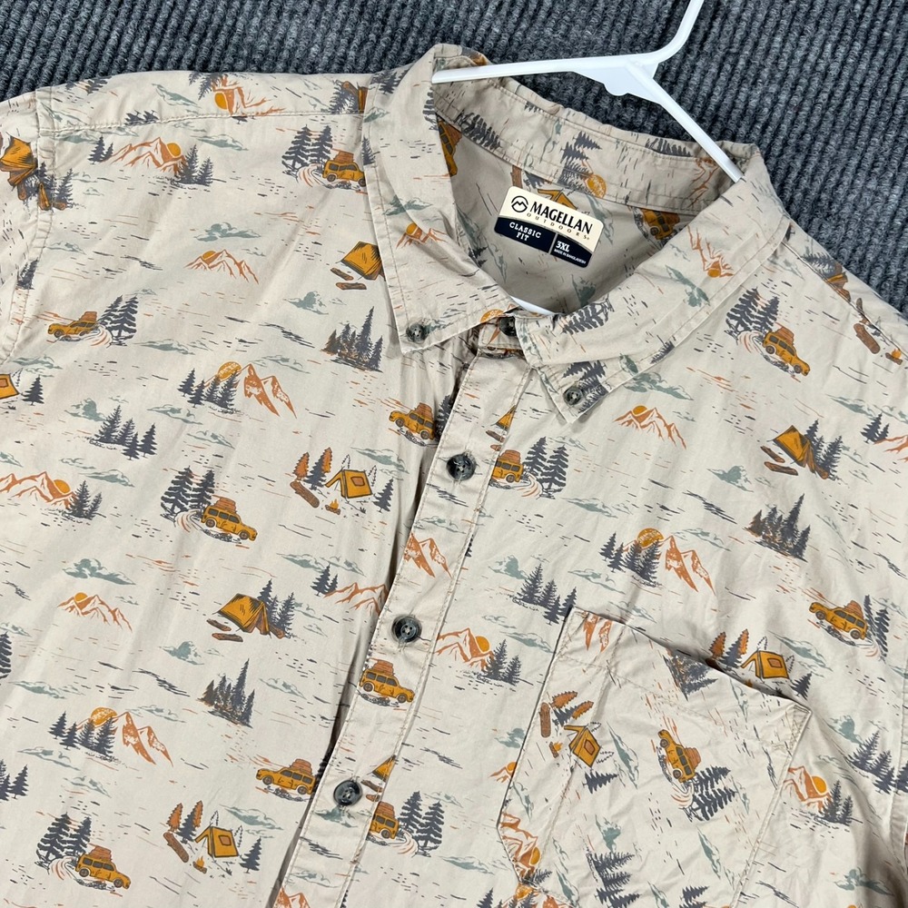 Magellan Shirt Mens 3XL Beige Geometric Short Sleeve Button Up Classic Fit